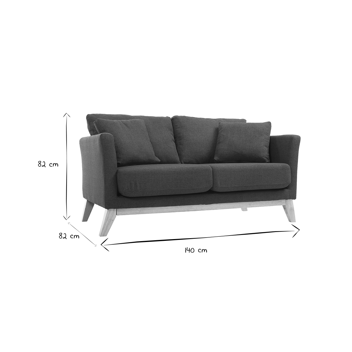 Canapé scandinave déhoussable 2 places en tissu chenille terre brûlée et bois clair OSLO bleu marine, MILIBOO