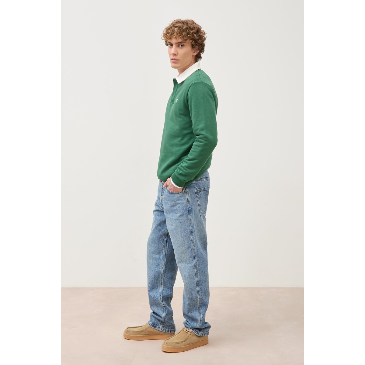 Jeans large longueur 34 en coton denim bleach, BONOBO