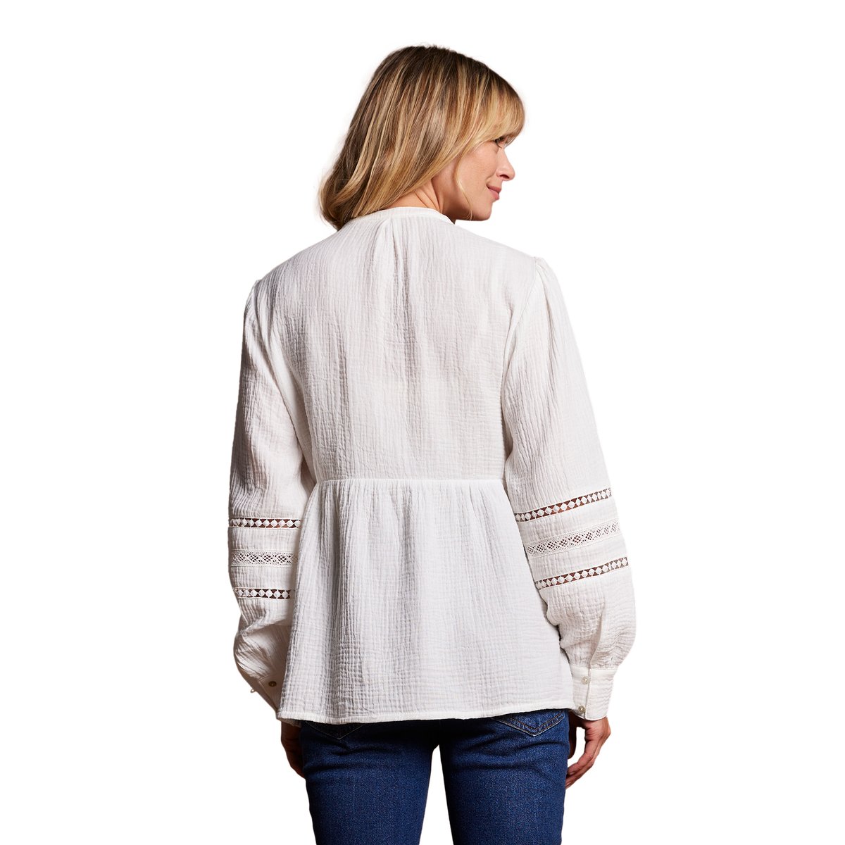 Blouse grossesse et allaitement en dentelle macramé blanc, ENVIE DE FRAISE