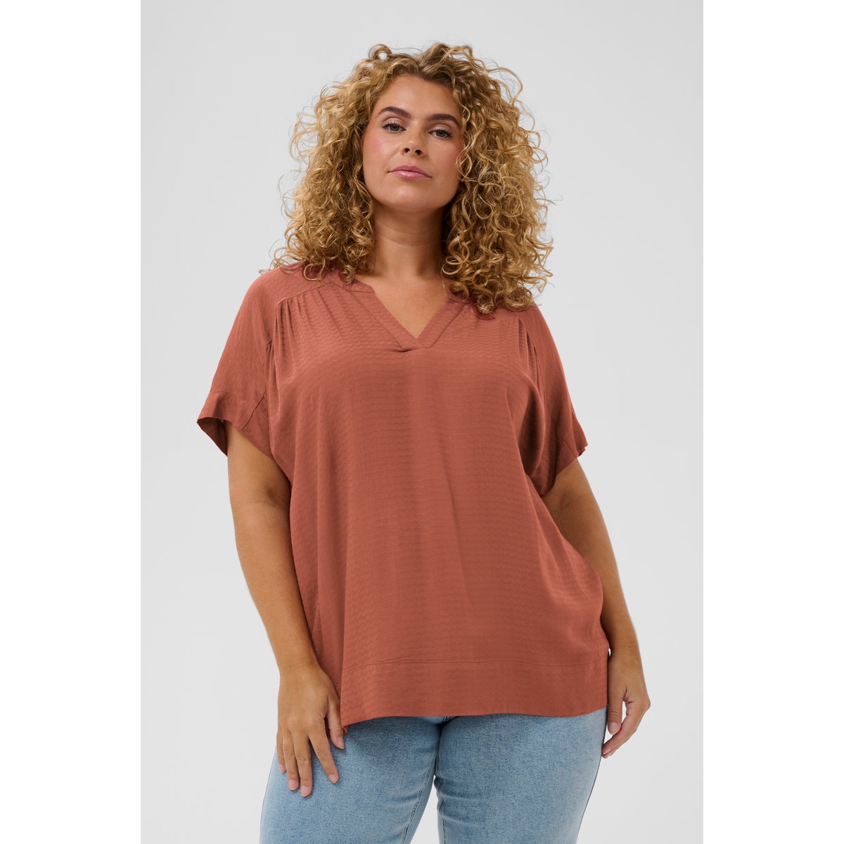 Blouse à manches courtes orange henna, KAFFE CURVE