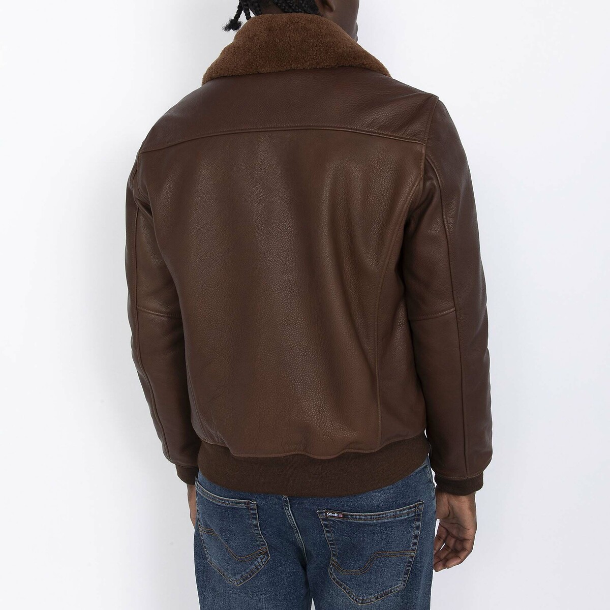 Leather aviator jacket with collar brown, SCHOTT