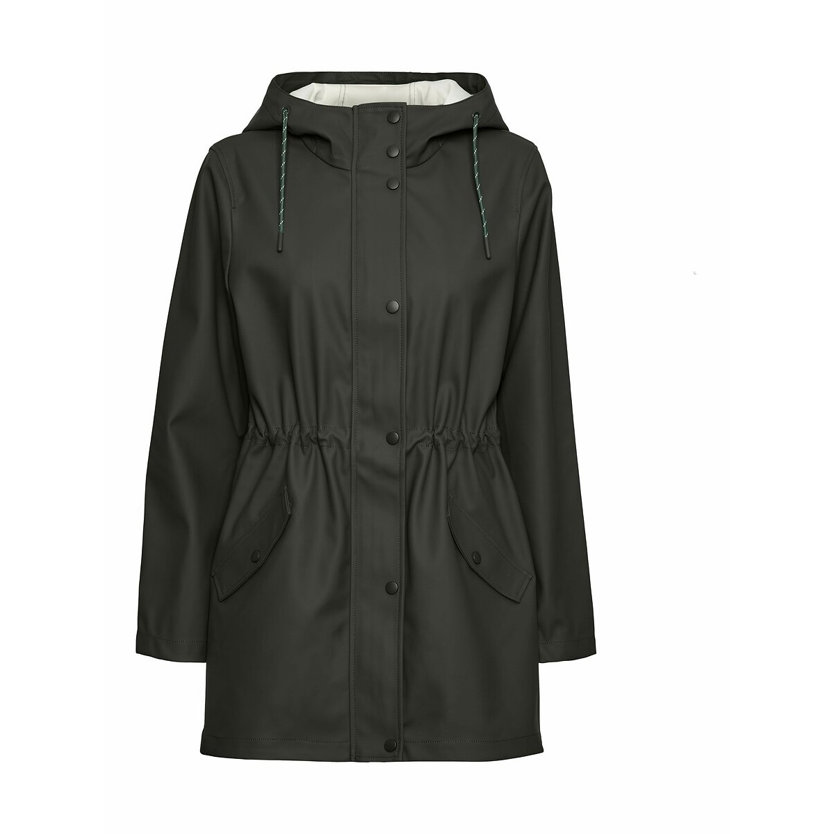 Chubasquero con capucha de longitud media verde oscuro, VERO MODA