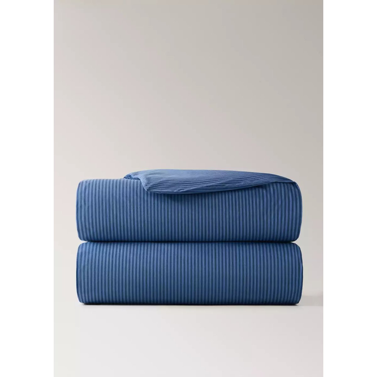 Housse de couette percale de coton 200 fils imprimé rayures fines kodak lit 90 cm bleu indigo, MANGO HOME