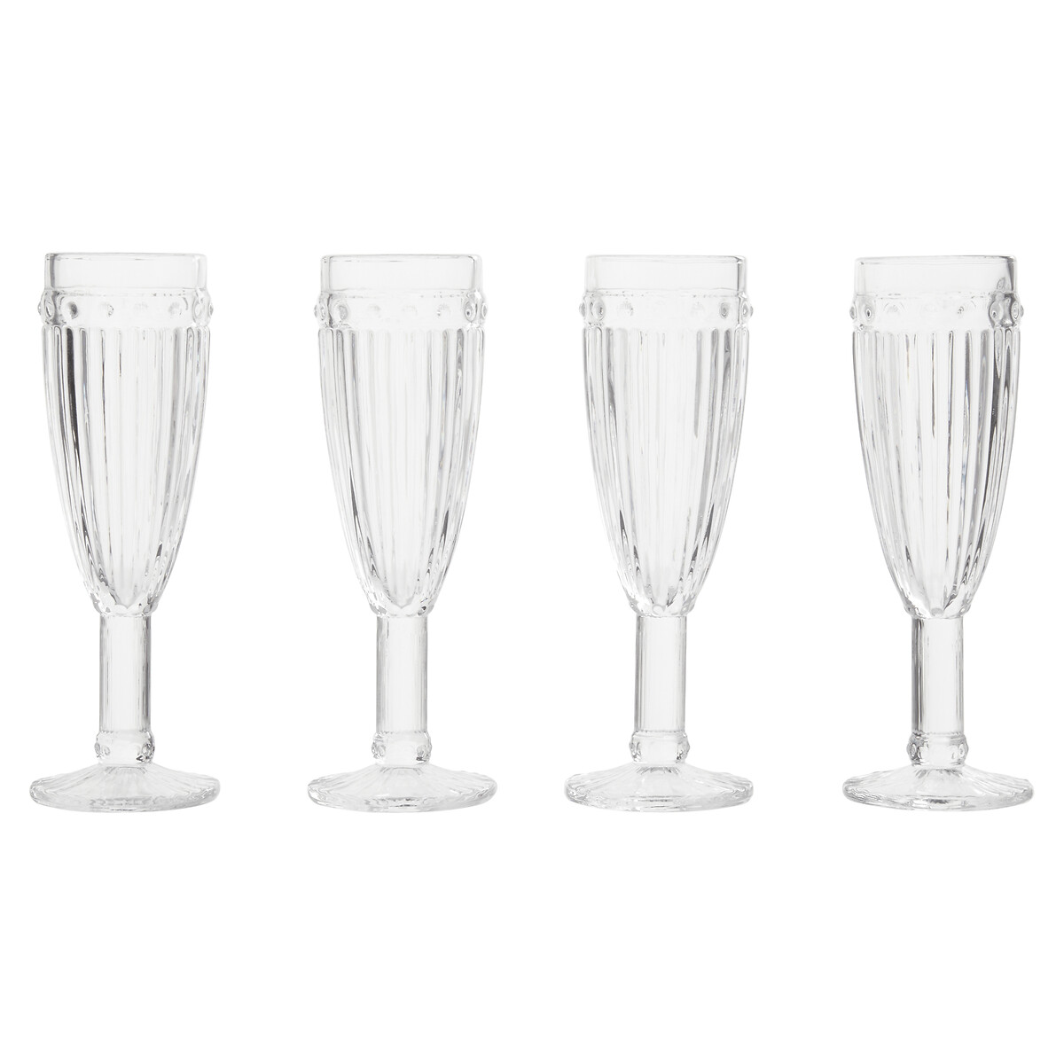 Set of 4 Fluted Embossed Champagne Flute Glasses transparent, SO'HOME