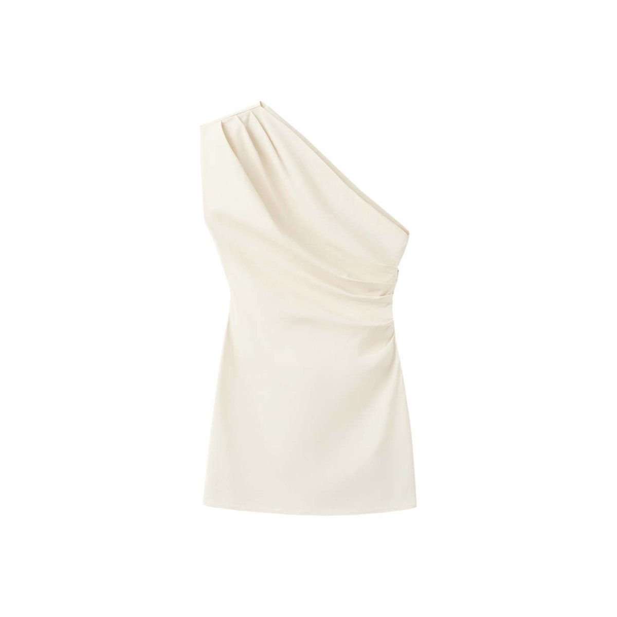 Robe col asymétrique avec détail drapé blanc cassé, MANGO