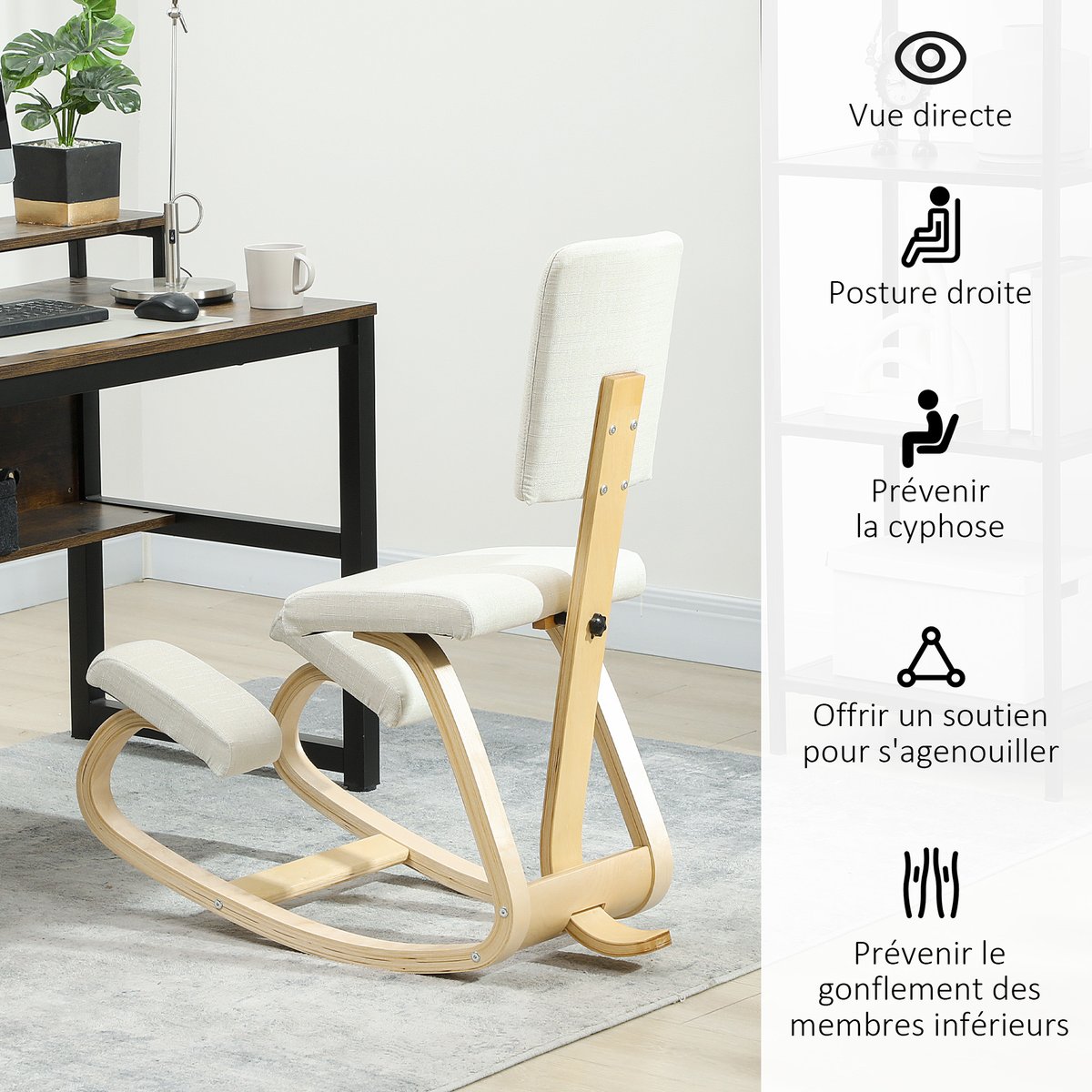 Chaise à genoux Bois de bouleau Crème crème, HOMCOM