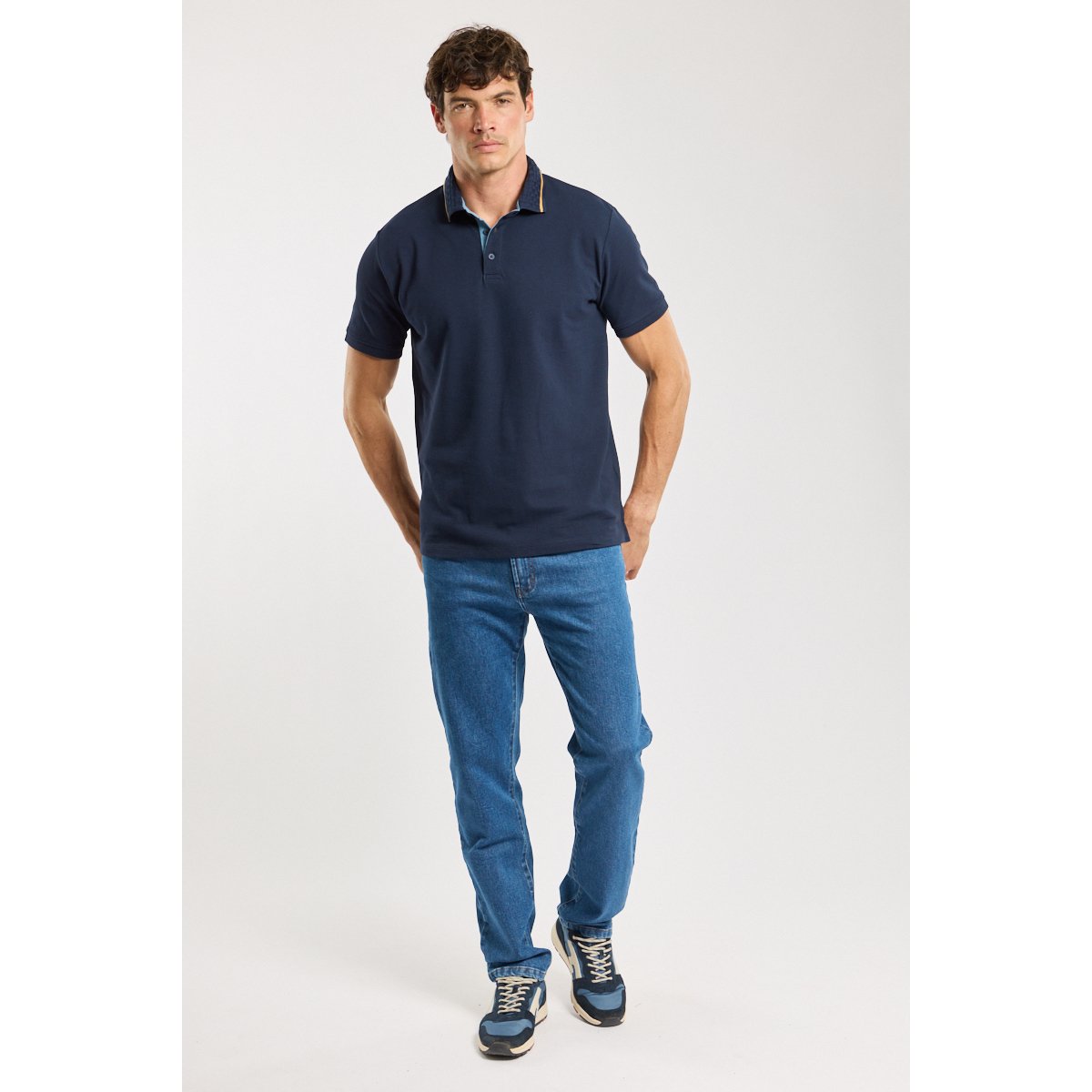 Polo uni Bérac - coton piqué marine deep/blue heaven/fa, GUY DE BERAC