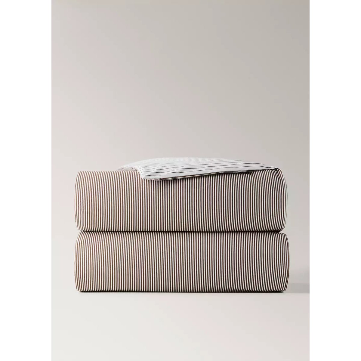 Housse de couette 100 % percale de coton à rayures Lit 180/200 cm café, MANGO HOME