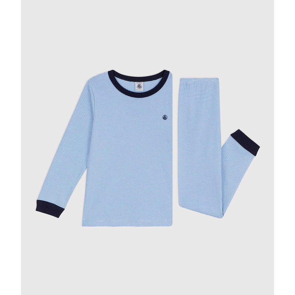 Pyjama en coton, à rayures rayé bleu, PETIT BATEAU