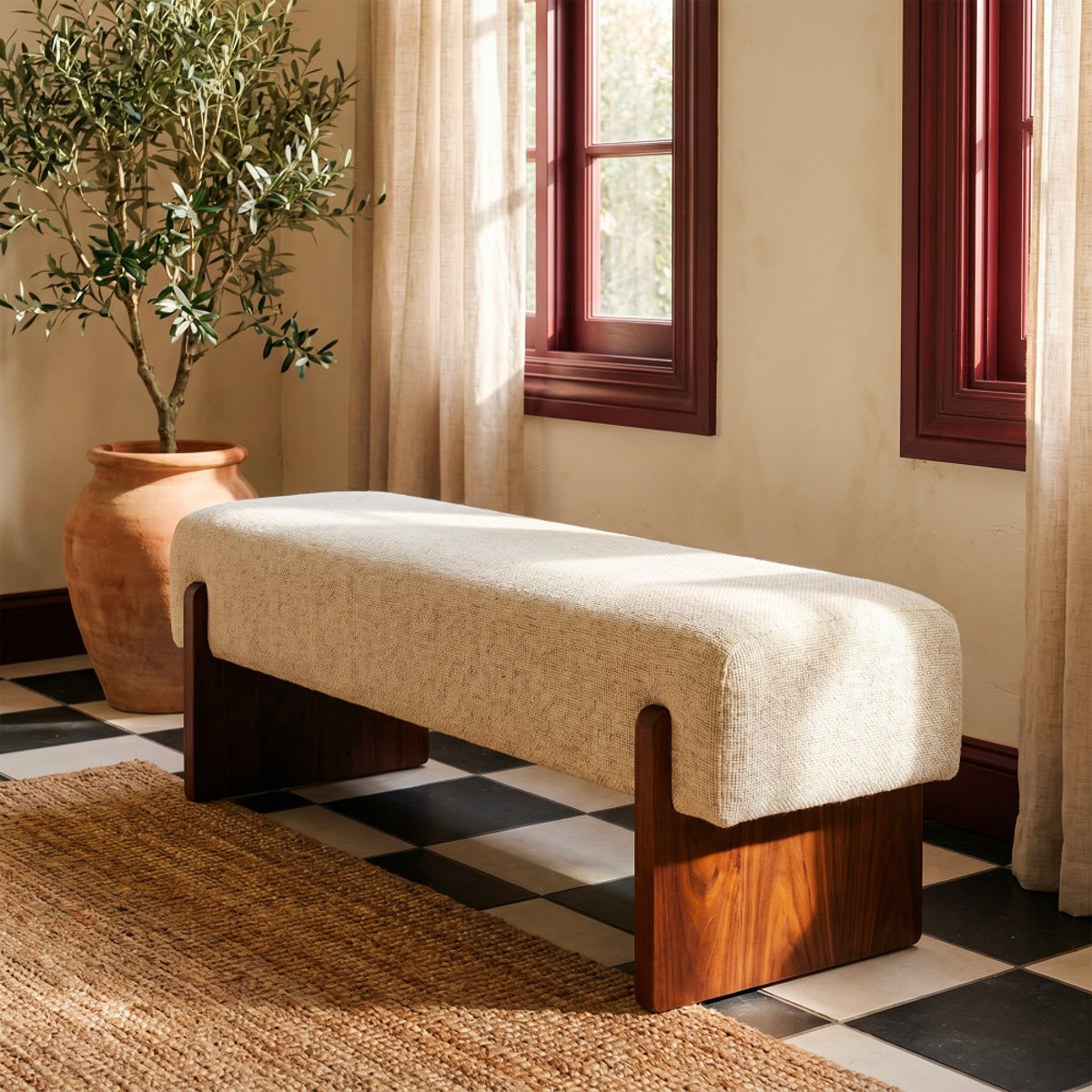 Banc en tissu et bois- SALLY beige, DRAWER