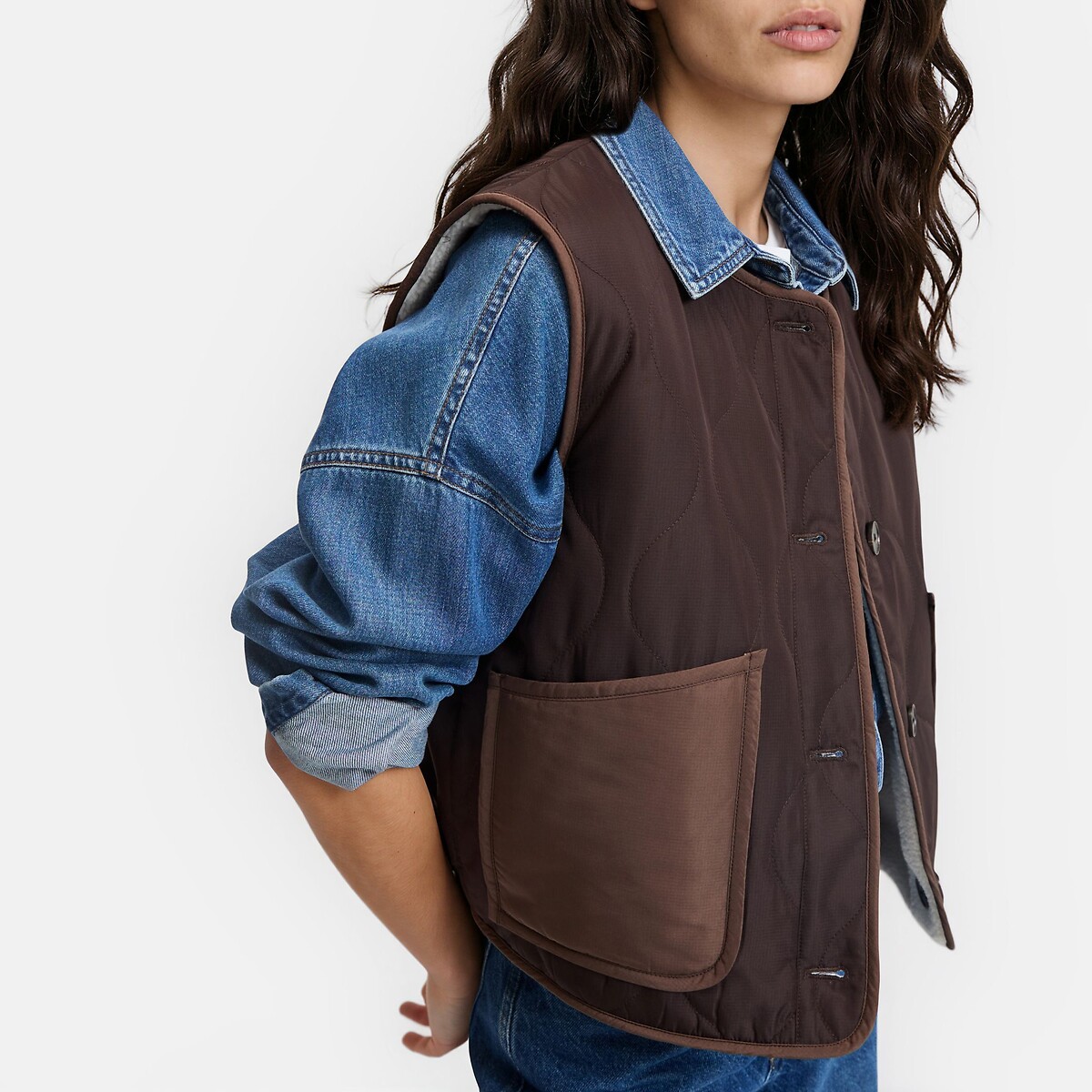 Doudoune sans manches, réversible, matelassée, sherpa marron, LA REDOUTE COLLECTIONS