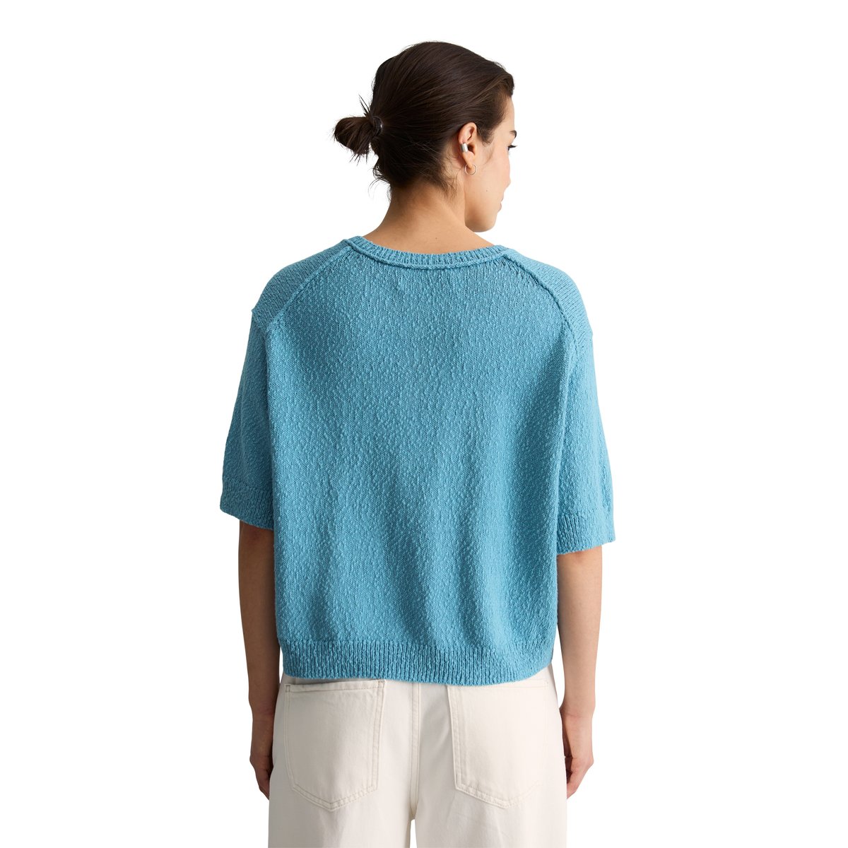 Cardigan manches courtes regular en fil Cotton Slub bleu clair, MARC O’POLO DENIM