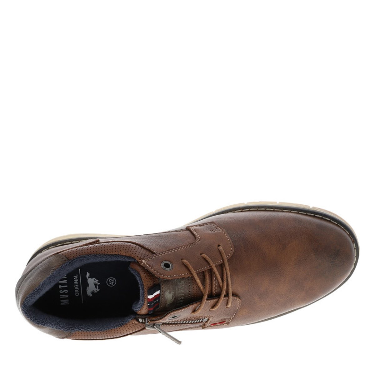 Derbies brunes avec un talon plat munies de lacets ronds et d'un zip latéral brun, MUSTANG
