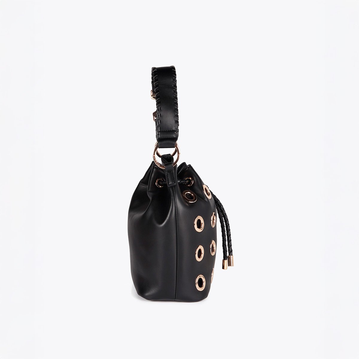 Sac seau à œillets avec anses tressées noir, LOLA CASADEMUNT