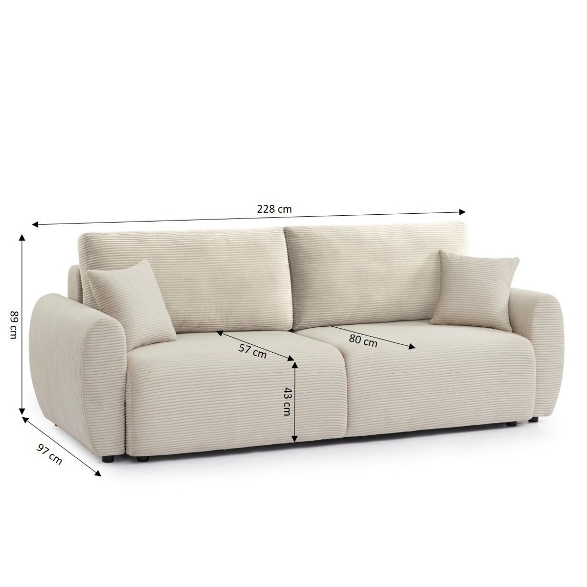 Canapé droit convertible velours DANILO beige, BAÏTA