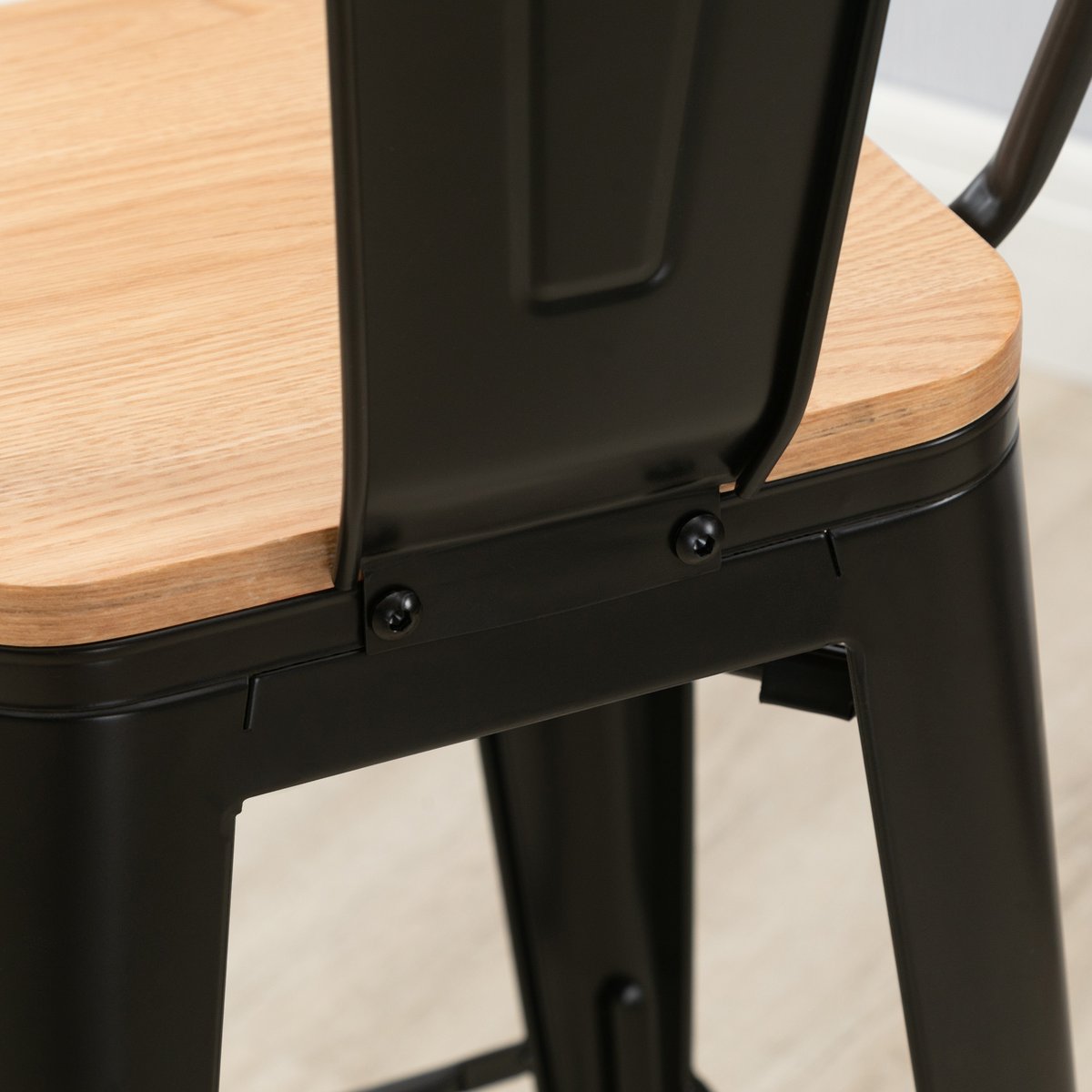 Tabouret de bar Métal Noir noir et bois clair, HOMCOM