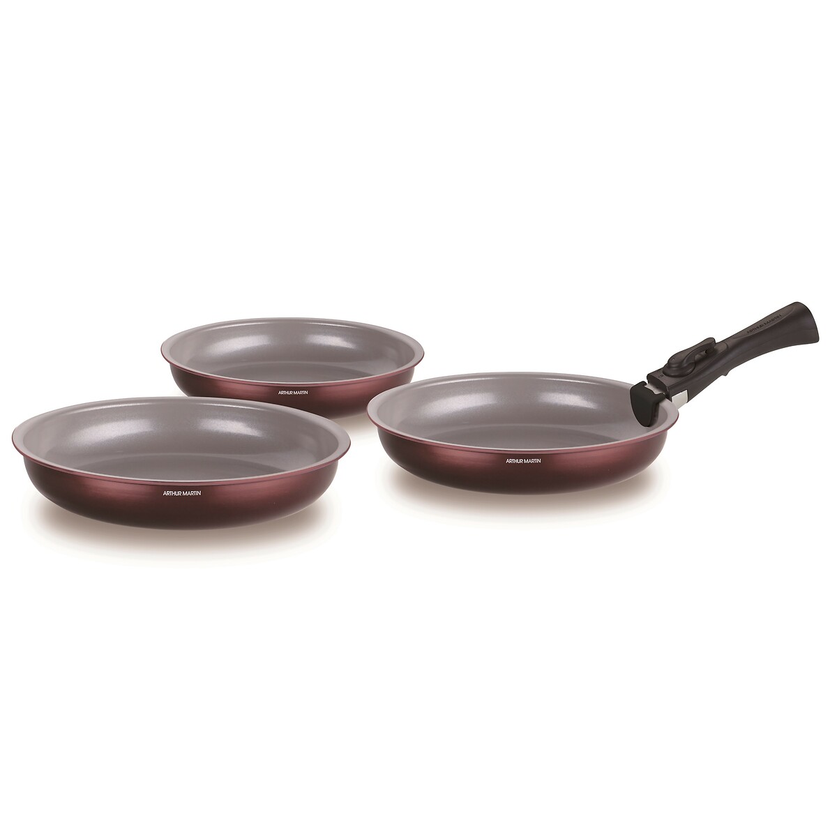 Set de 3 poêles avec poignée grenat, ARTHUR MARTIN