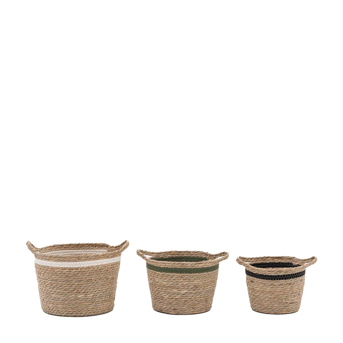 Set of 3 Nested Storage Basket in Black/White/Olive Stripe natural, ÉDITÉ