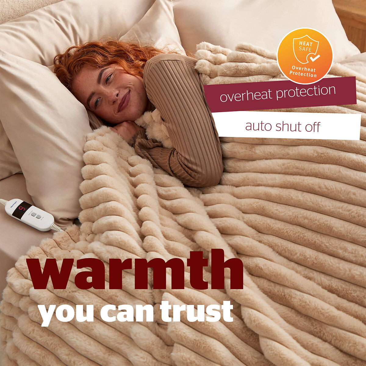 Faux Fur Ribbed Heated Throw natural, SILENTNIGHT