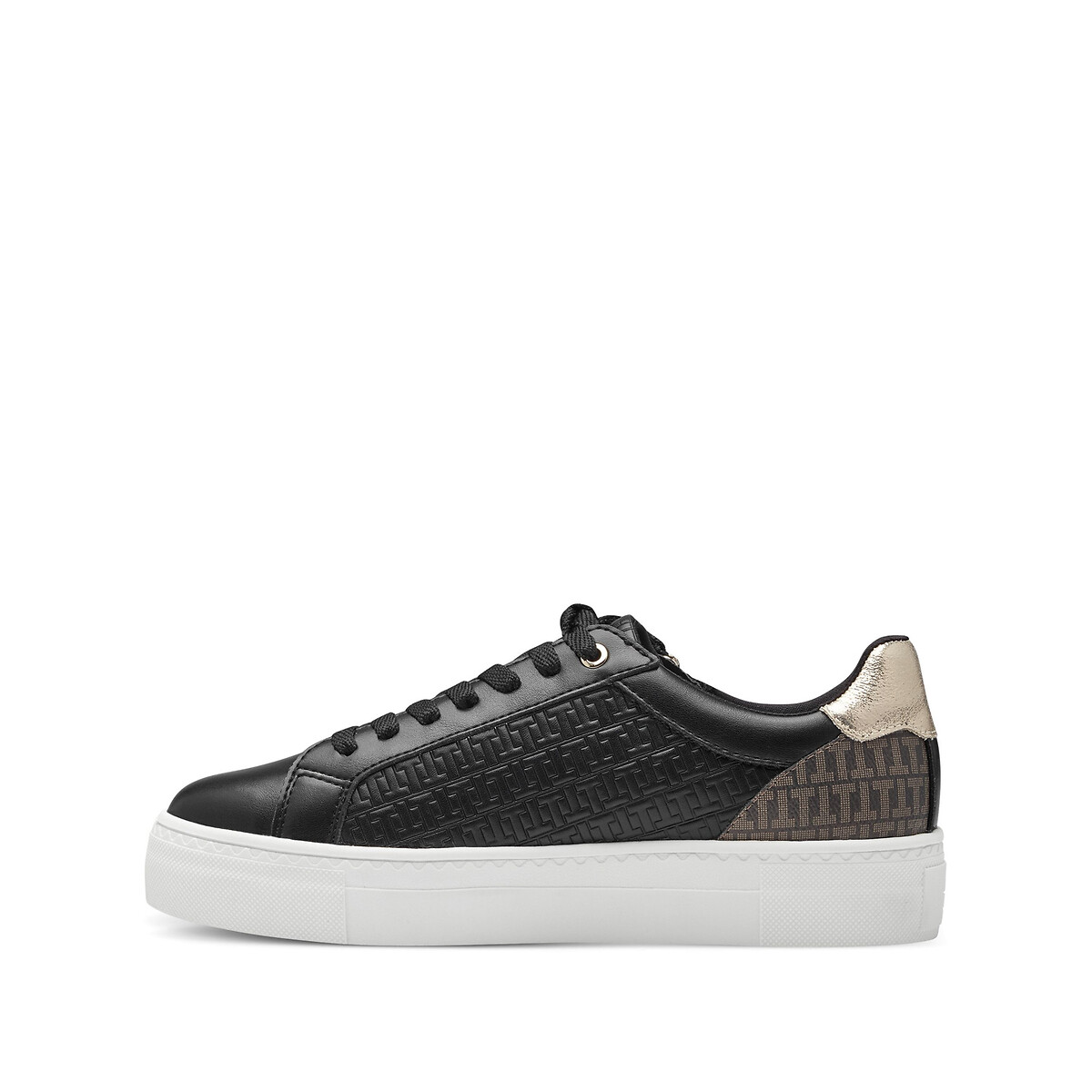 Sneakers met rits zwart/verguld, TAMARIS