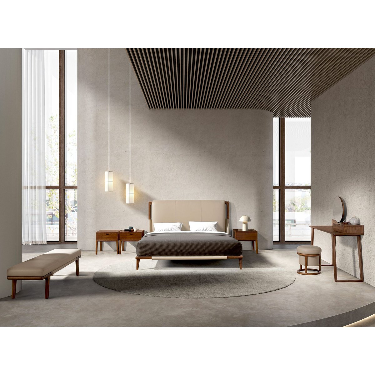 Banc en simili cuir vison mink| dark walnut, ANGEL CERDA