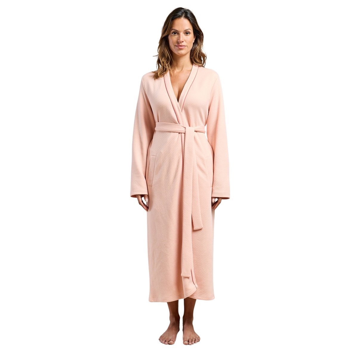Peignoir kimono maille jacquard saumon, DAXON