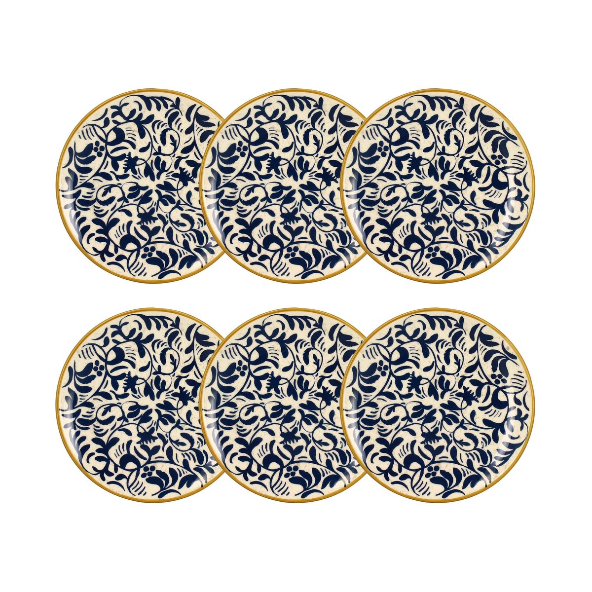 Lot de 6 assiettes à dessert à motif en grès 19cm, HERACLEE bleu, NOVASTYL