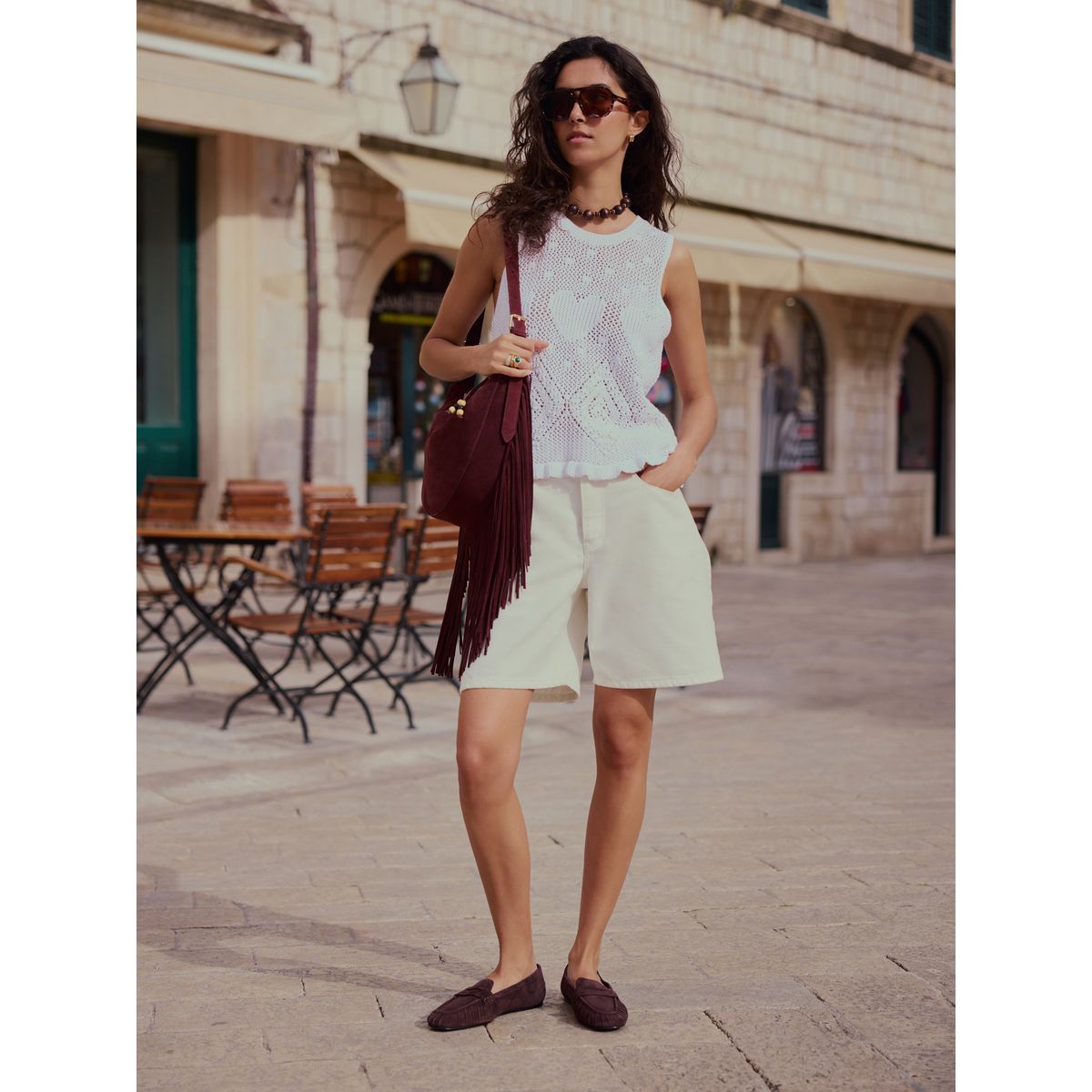 Débardeur en crochet coton à motif cœur blanc, NEXT