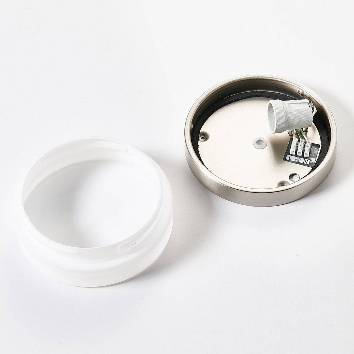 Plafonnier en verre moderne, Amilia blanc, nickel satiné, LINDBY