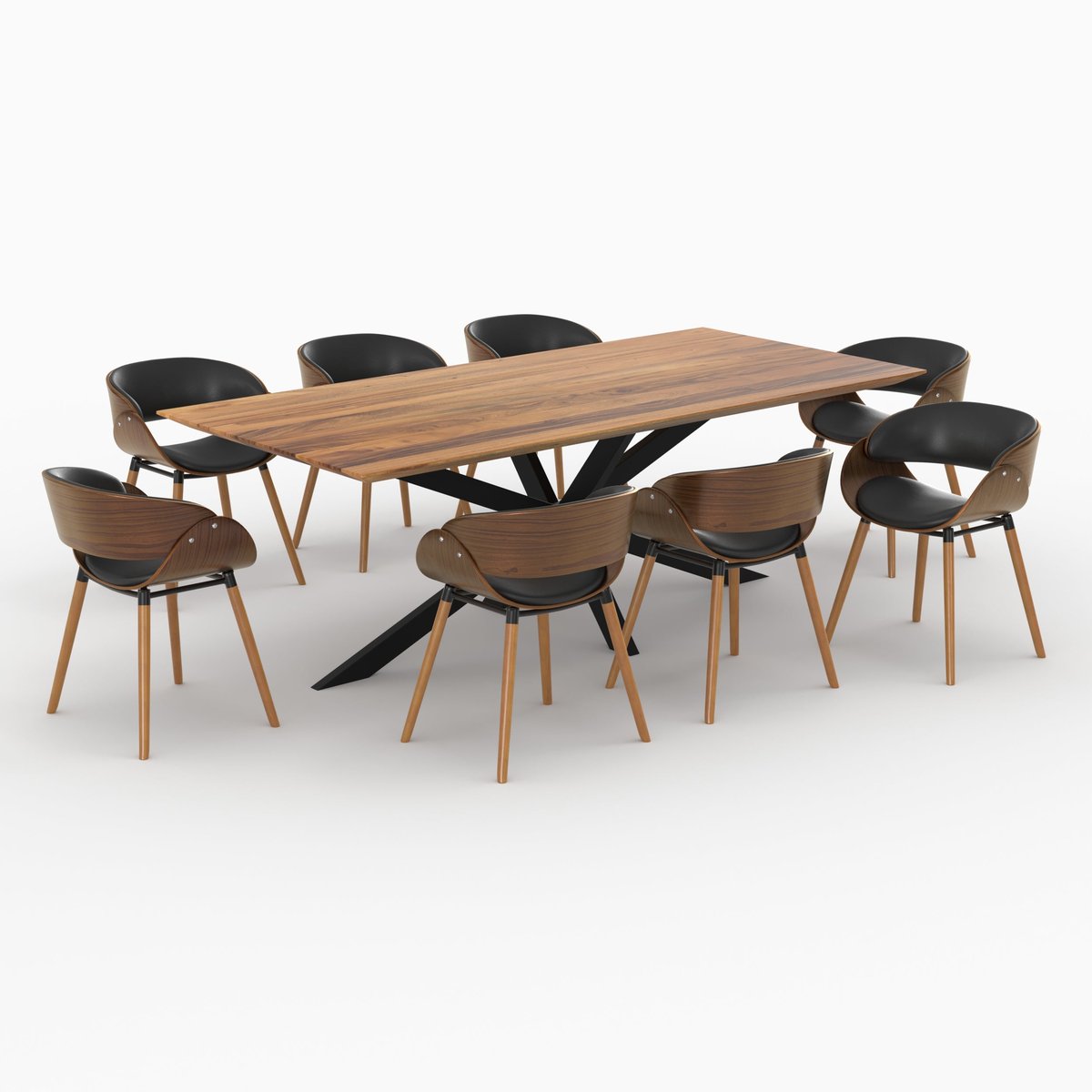 Table et chaises 8 personnes en cuir synthétique - SURDIMAN marron et noir, MAISON PAVANE