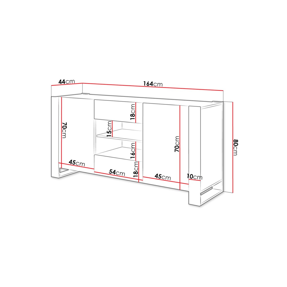 Buffet bas 2 portes, 2 tiroirs et 2 niches, WILLOW bois / gris, BEST MOBILIER