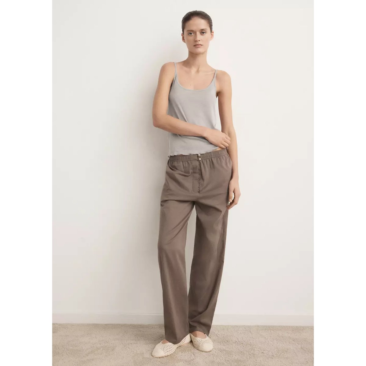 Top coton bretelles gris clair/pastel, MANGO