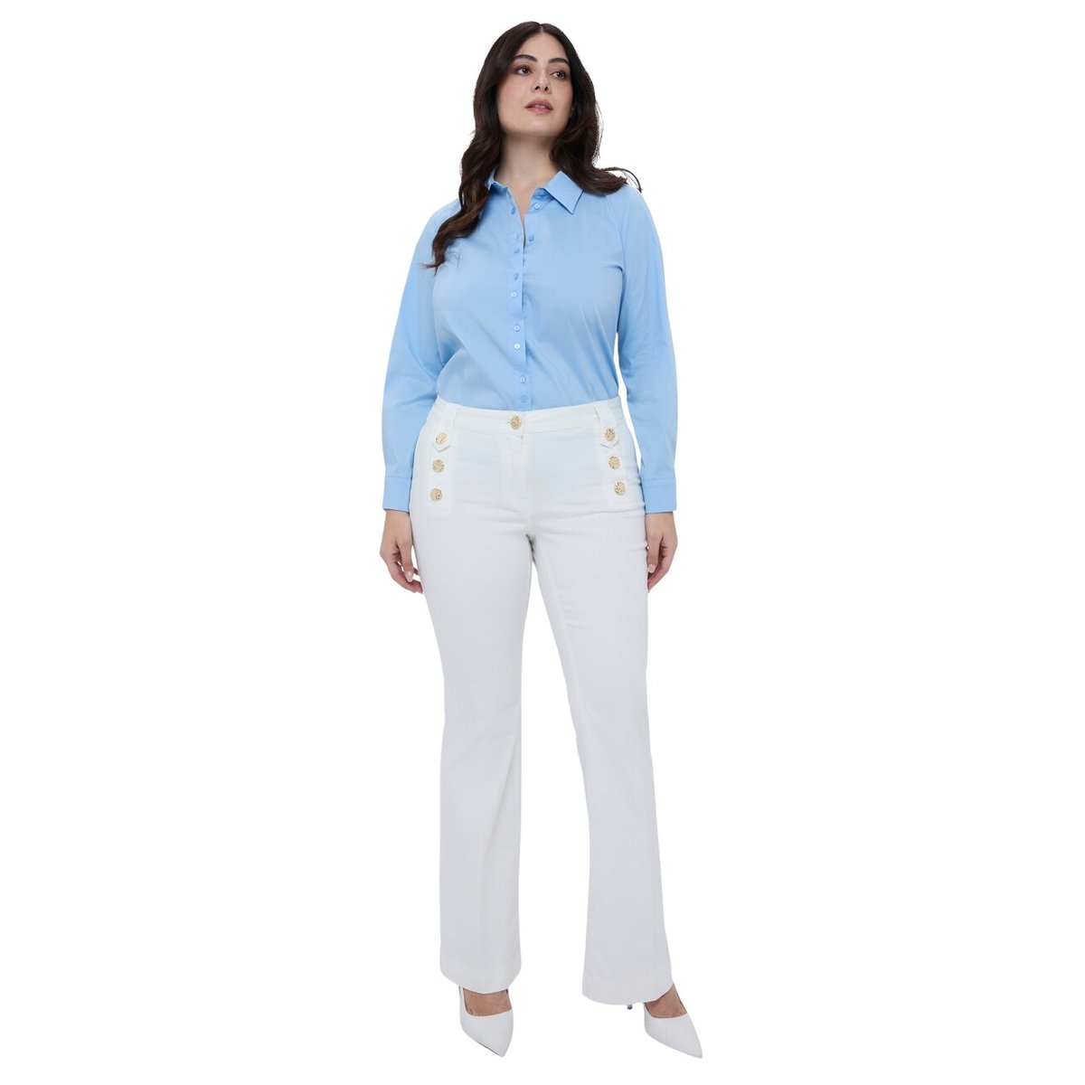 Pantalon Flare avec boutons décoratifs blanc, FIORELLA RUBINO