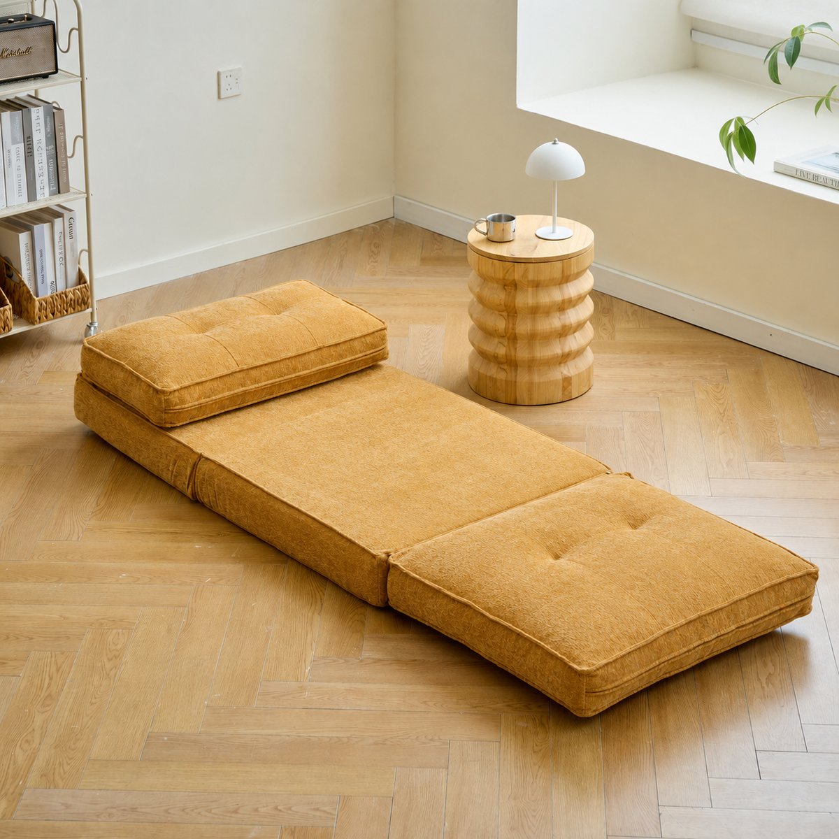 Fauteuil chauffeuse convertible en tissu, BRAGA jaune, NORDLYS
