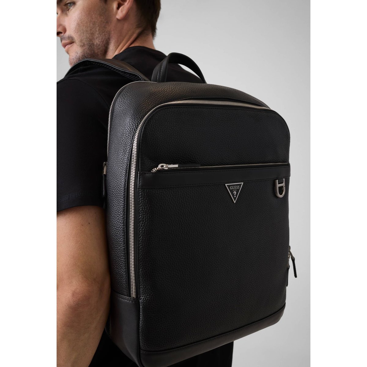 Sac À Dos Monaco En Cuir Véritable noir, GUESS