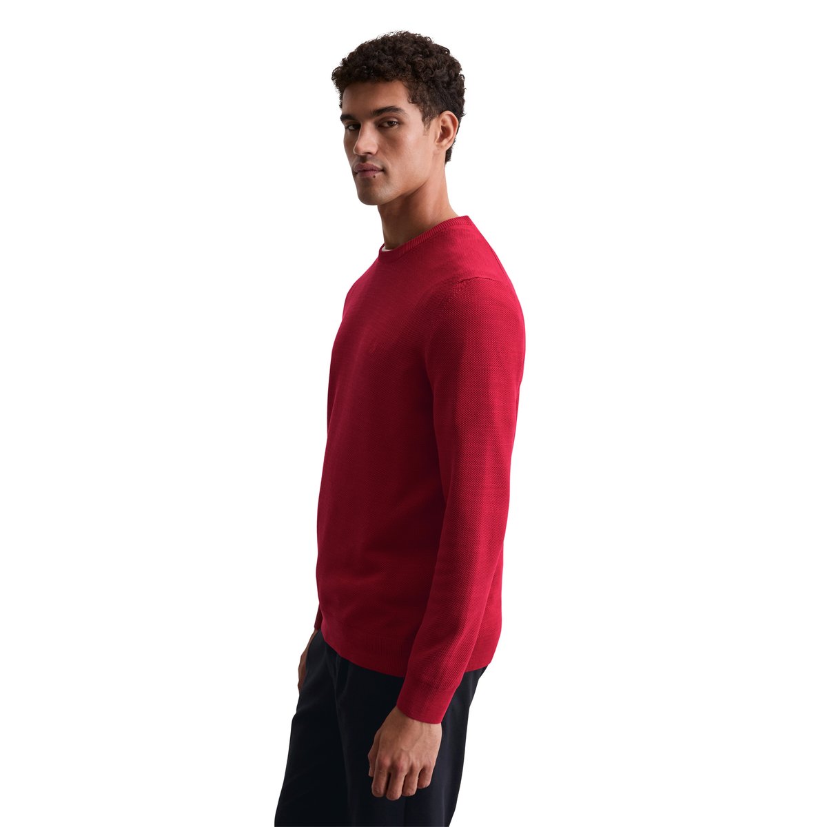 Pull-over regular en piqué de coton bio rouge clair, MARC O'POLO