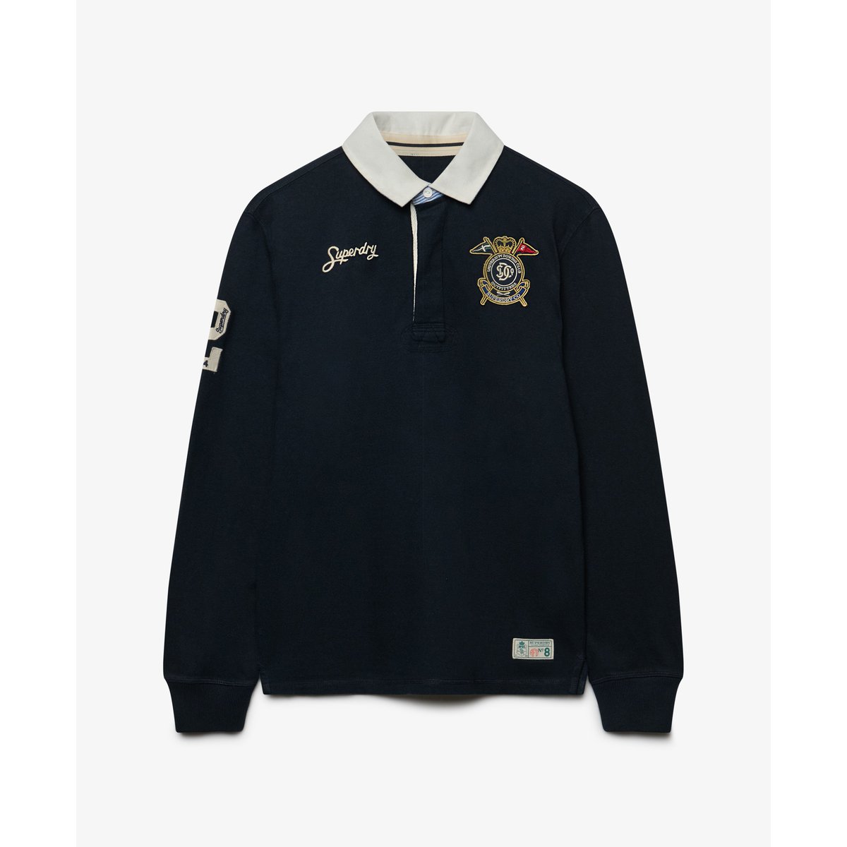 Rugby Shirt Double Emblem Coupe Décontractée bleu marine éclipse, SUPERDRY