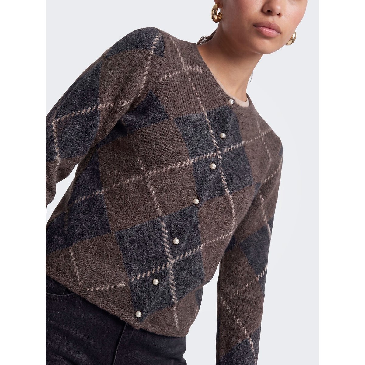 Gilet manches longues imprimé jacquard imprimé marron, ONLY