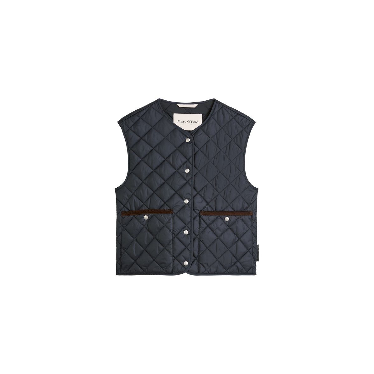 Gilet matelassé sans col regular en polyester recyclé bleu foncé, MARC O'POLO