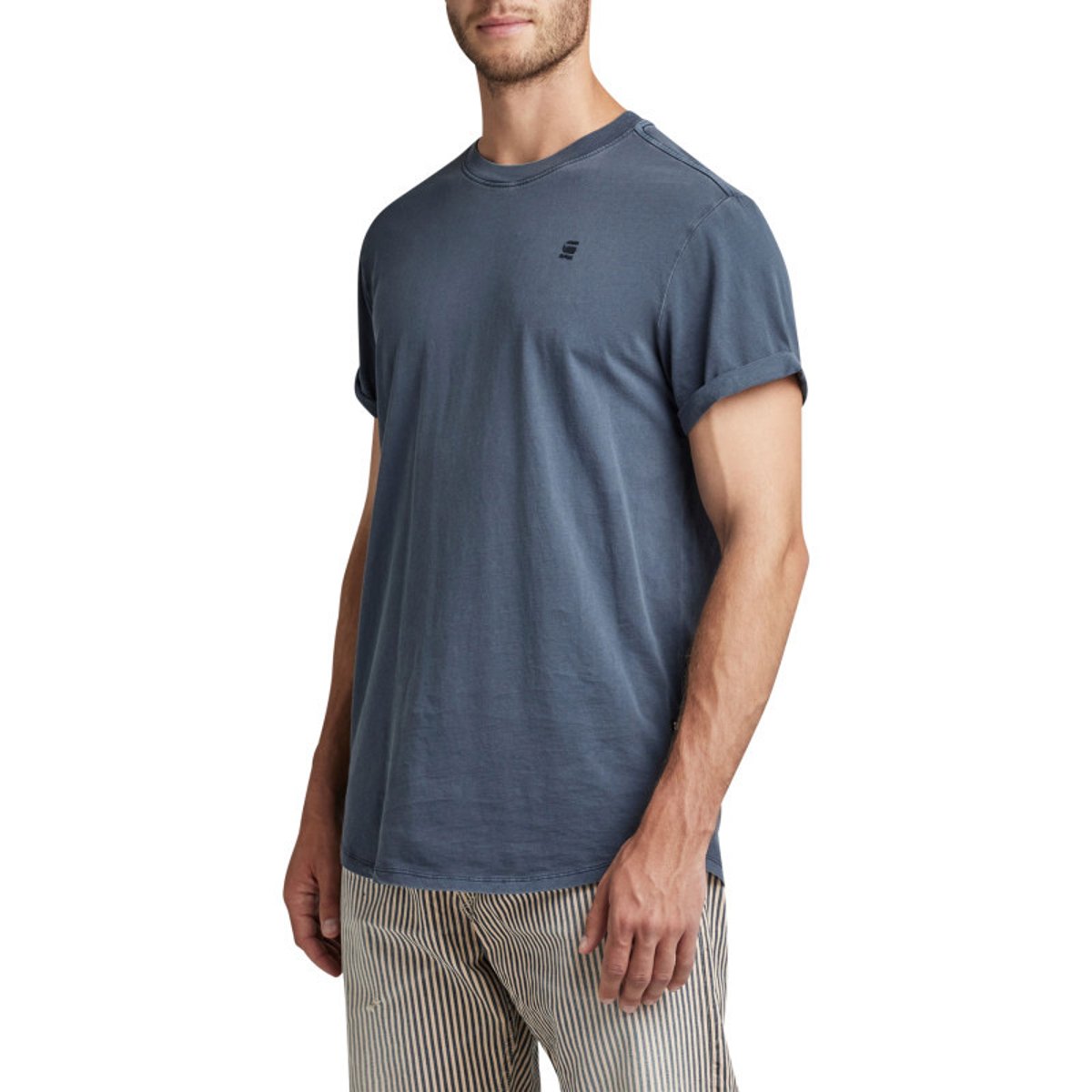 T-shirt en coton biologique vert d'eau uni avec un logo sur le coeur bleu, G-Star RAW