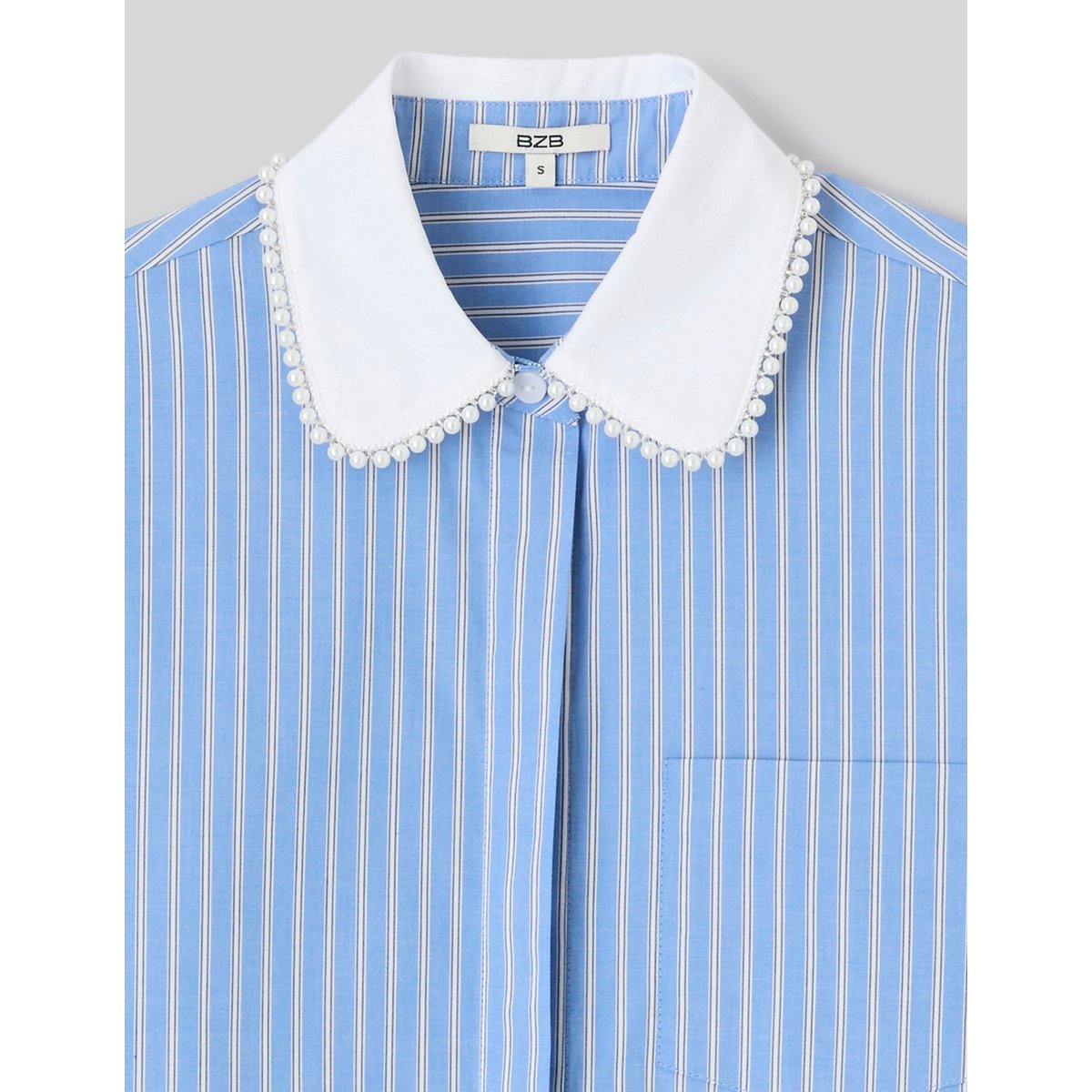 Chemise rayée perles bleu clair, BZB