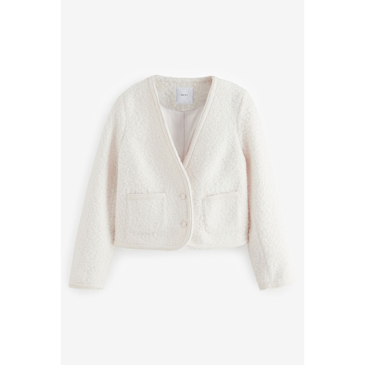Veste à col v en tissu bouclé écru, NEXT