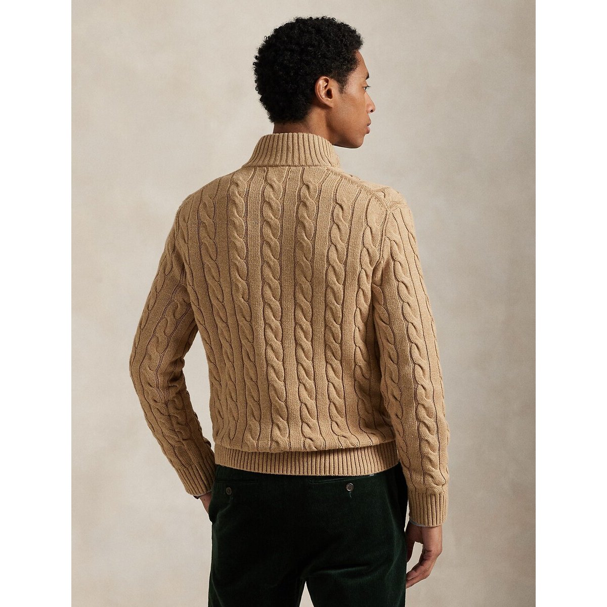Pull demi-zippé en coton torsadé camel, POLO RALPH LAUREN