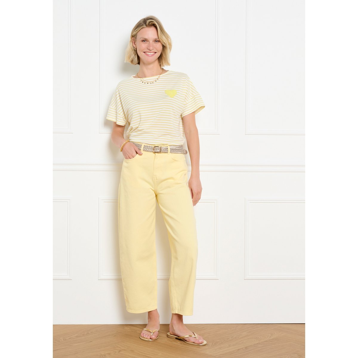 T-shirt rayé avec coeur jaune, LOLALIZA
