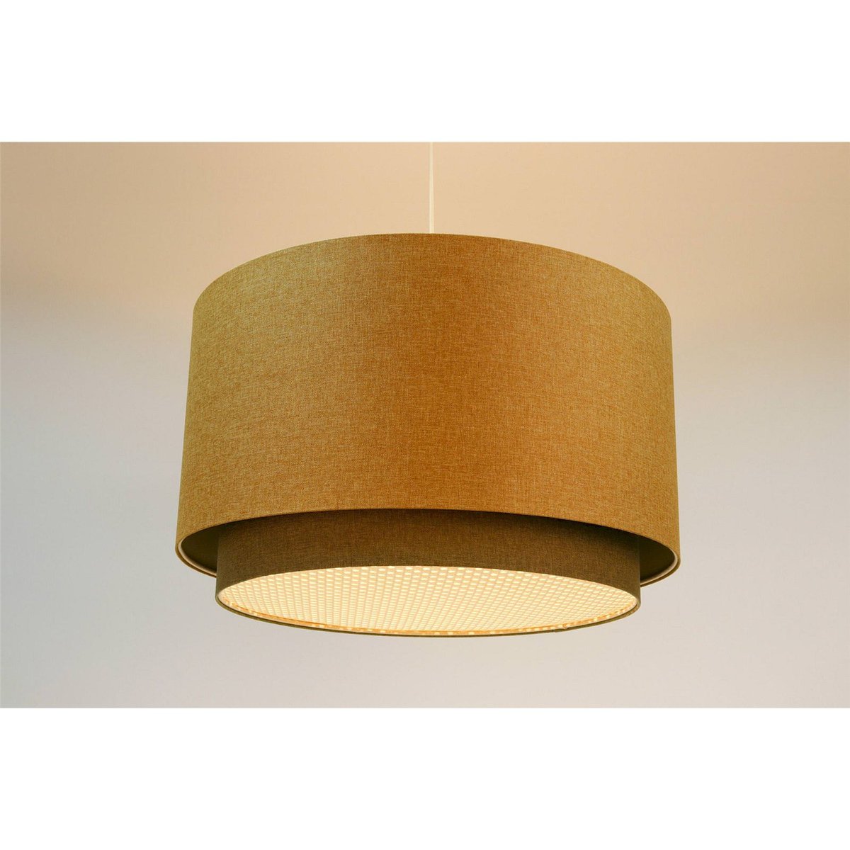 Suspension ronde en tissu et rotin Boho Elegant beige crème avec rotin naturel, BPS KONCEPT