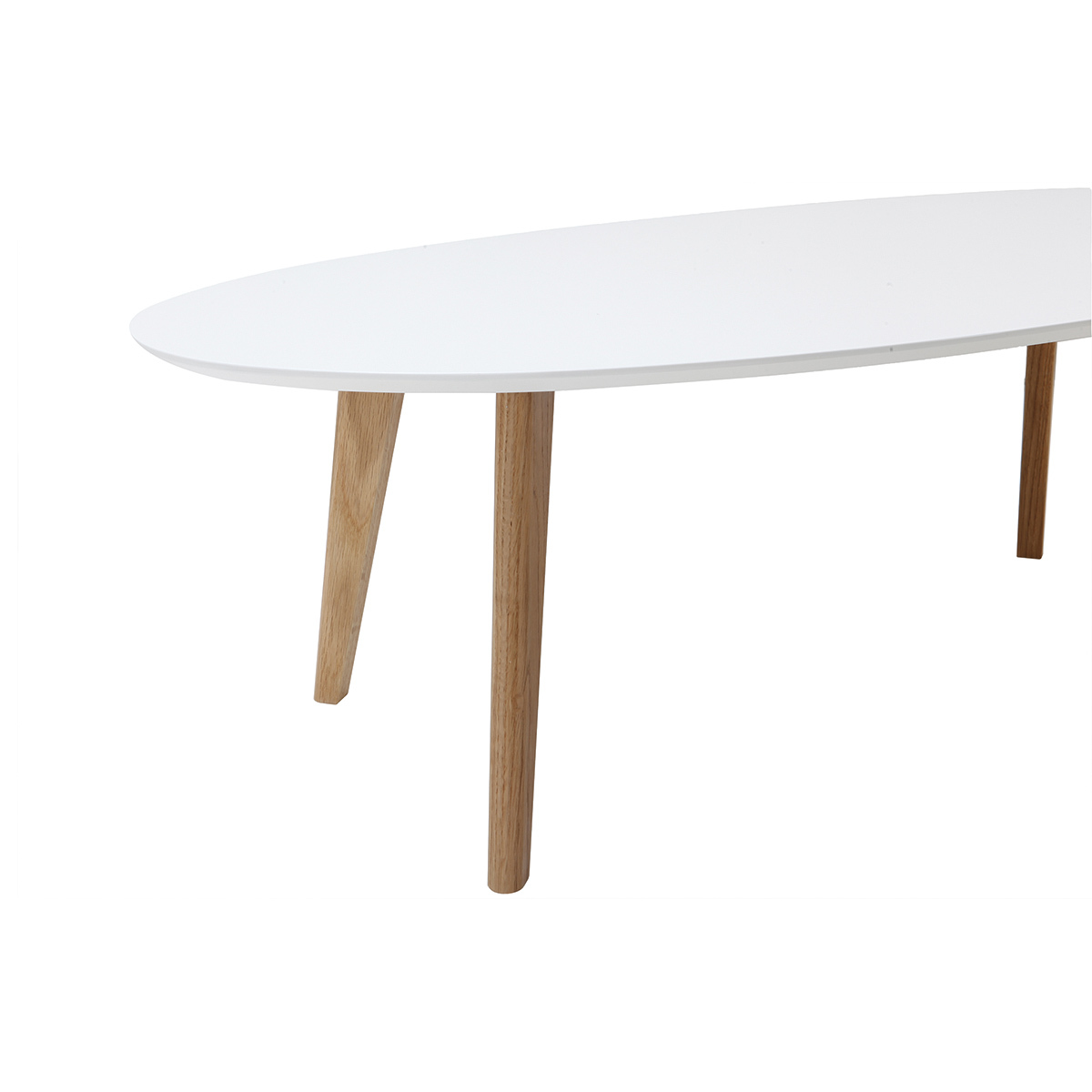 Table basse ovale scandinave blanc et bois clair chêne L120 cm EKKA blanc, MILIBOO