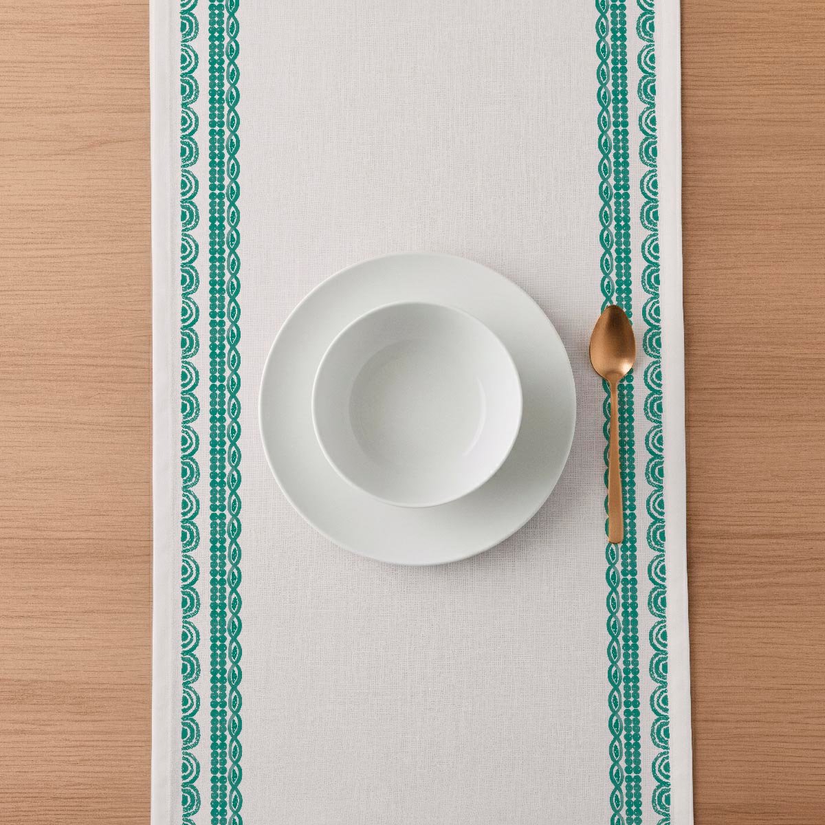 Chemin de table en coton Mosaic vert, NAF NAF HOME