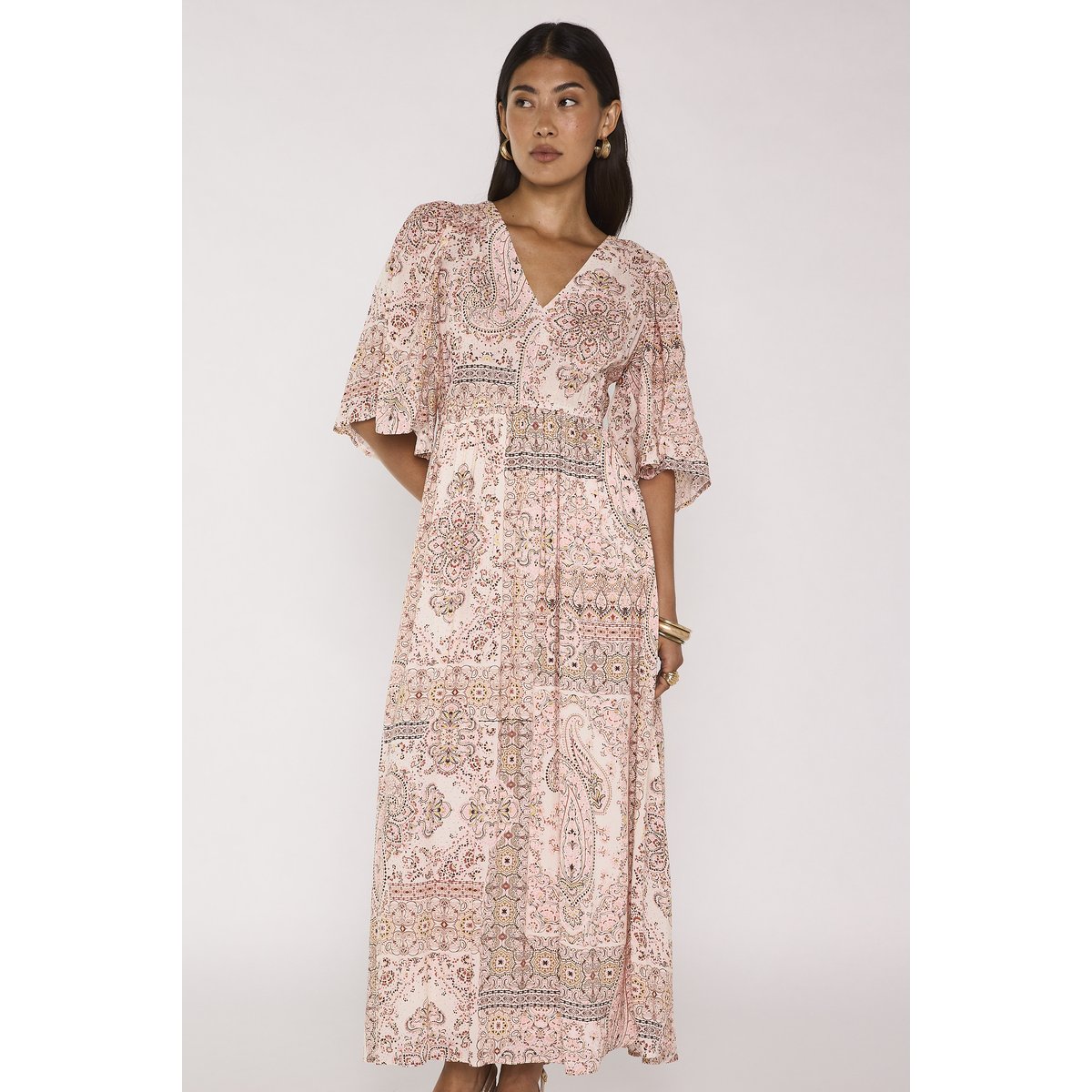 Robe fluide imprimée à manches longues PERLA bois de rose, Maison 123