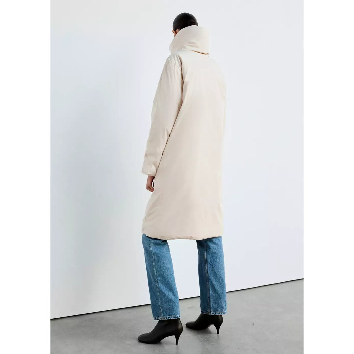 Anorak matelassé long blanc cassé, MANGO