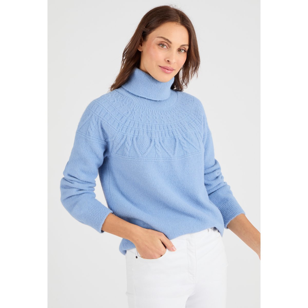 Pull maille fantaisie Thermolactyl bleu, DAMART